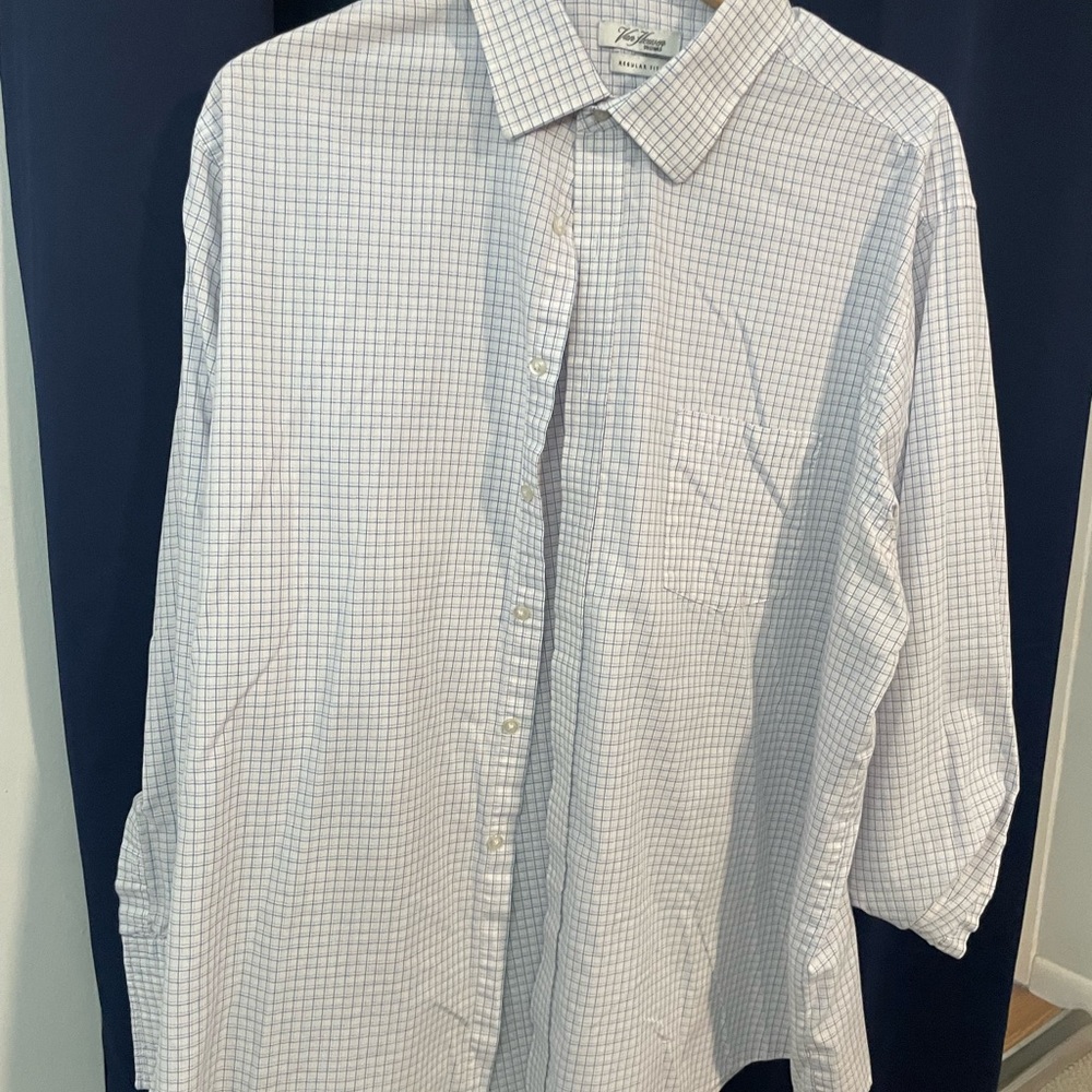 Van Heusen Men's Light Blue and White Plaid Shirt